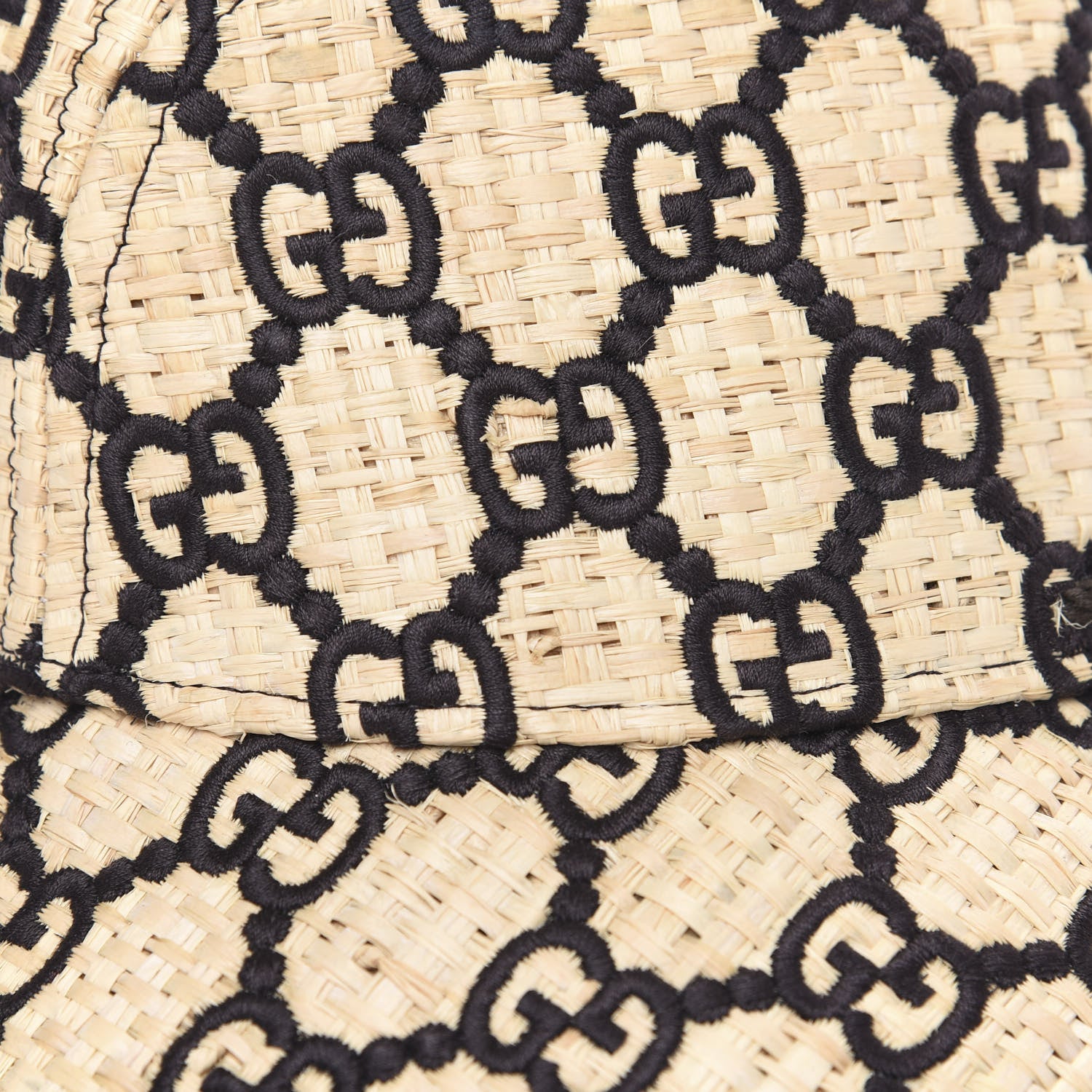 Gucci Raffia Elaphe GG Monogram Embroidered Wide Brim Hat Ivory Black 6 of 8
