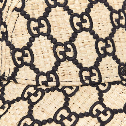 Gucci Raffia Elaphe GG Monogram Embroidered Wide Brim Hat Ivory Black 6 of 8