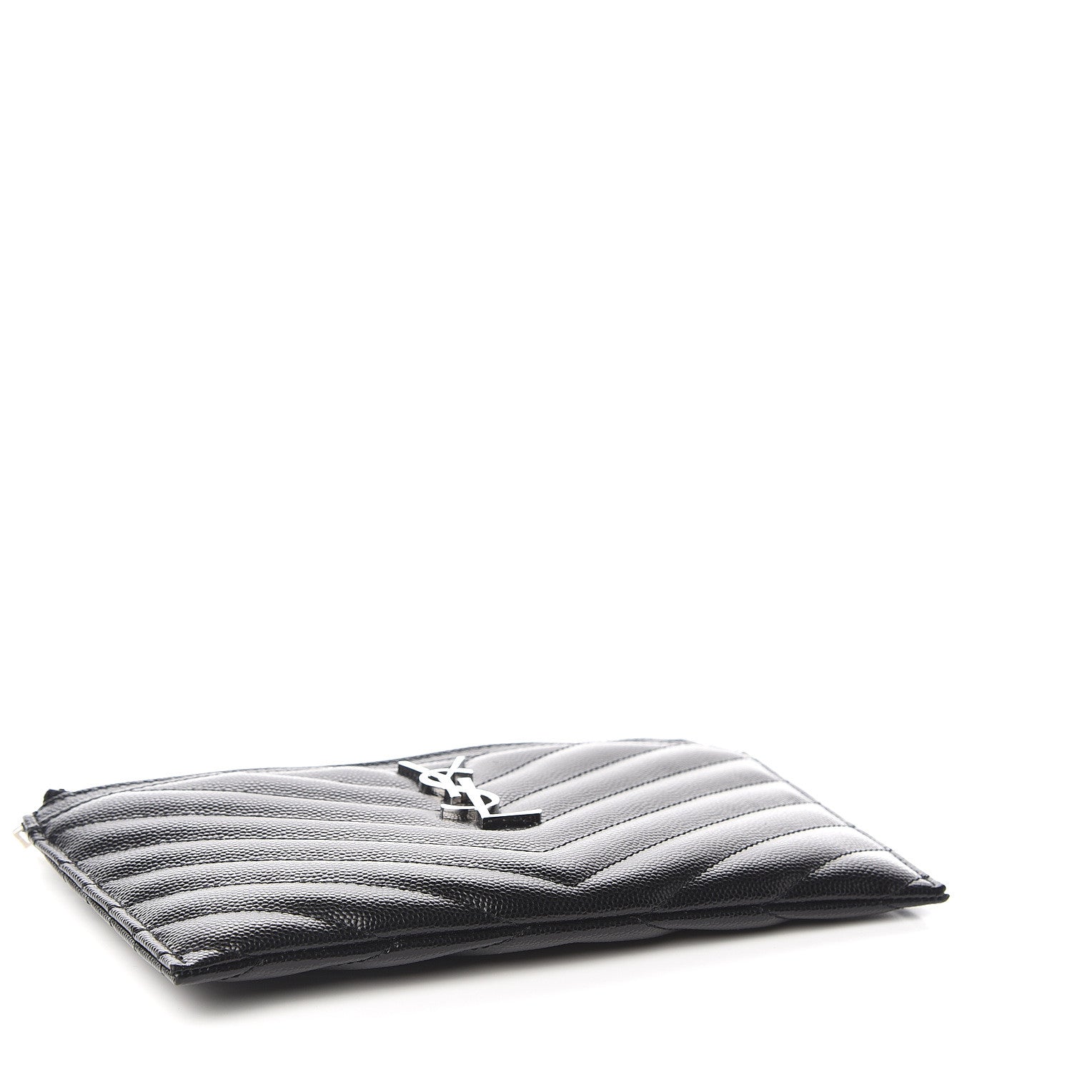 Saint Laurent Grain De Poudre Chevron Monogram Bill Pouch Black 4 of 7