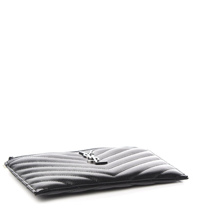 Saint Laurent Grain De Poudre Chevron Monogram Bill Pouch Black 4 of 7