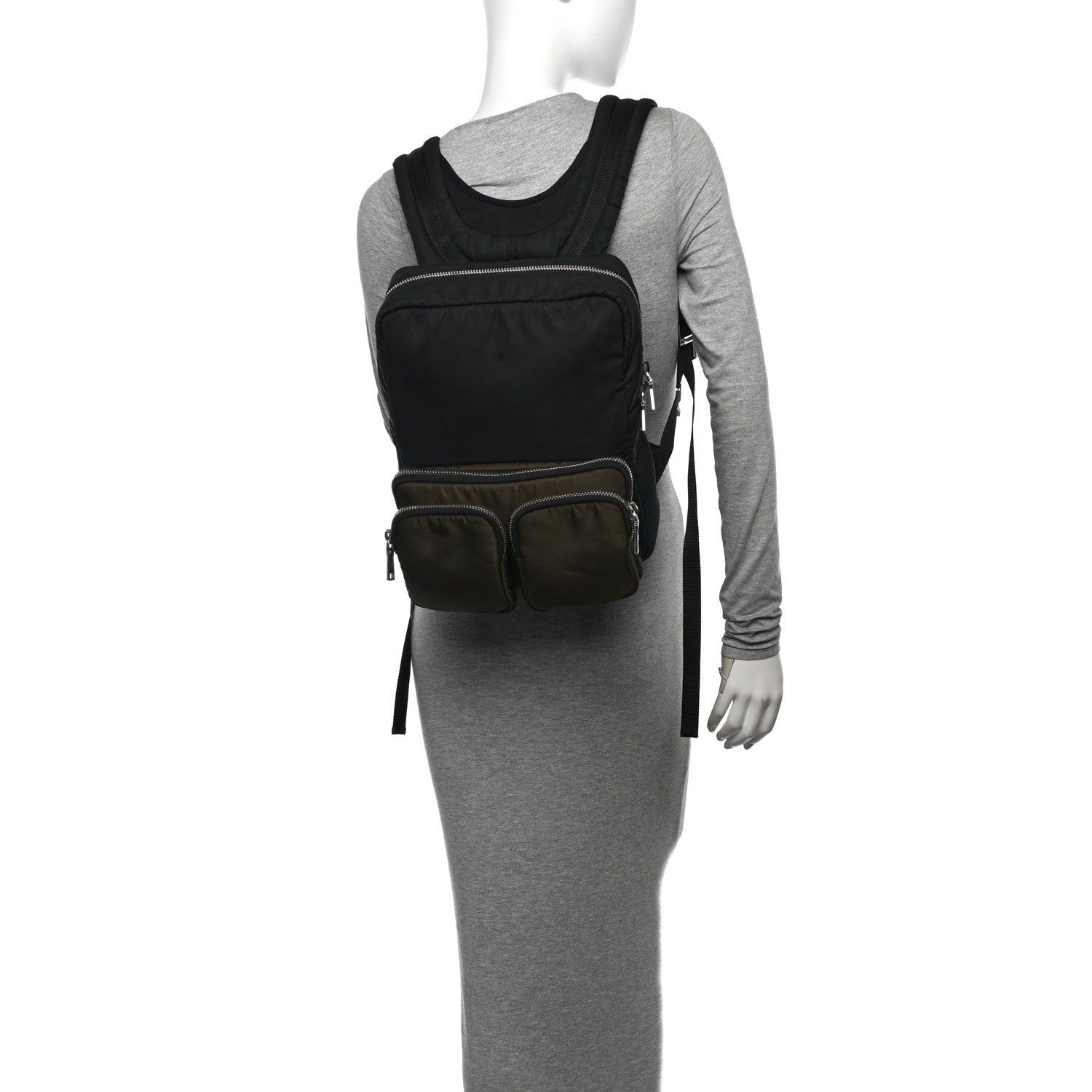 Prada Technical Nylon Harness Pocket Backpack Black Green 2 of 11