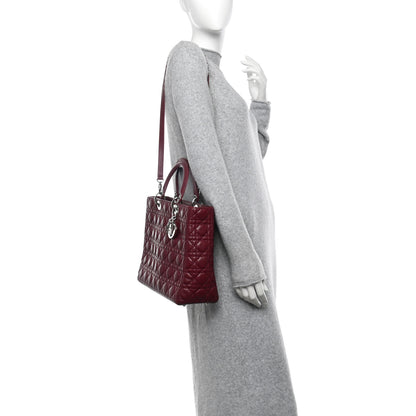 Christian Dior Lambskin Cannage Large Lady Dior Burgundy 2 of 15