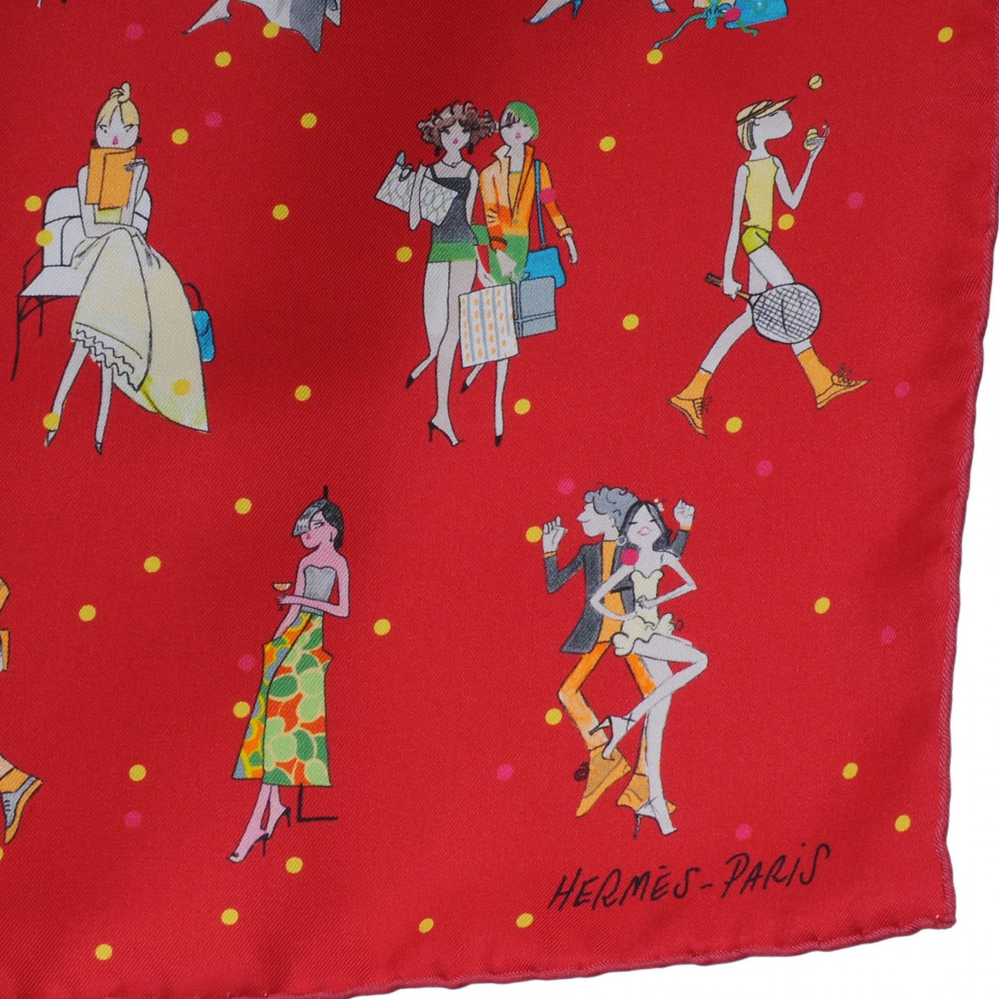 Silk Les Parisiennes De Kiraz Pocket Square Scarf Red
