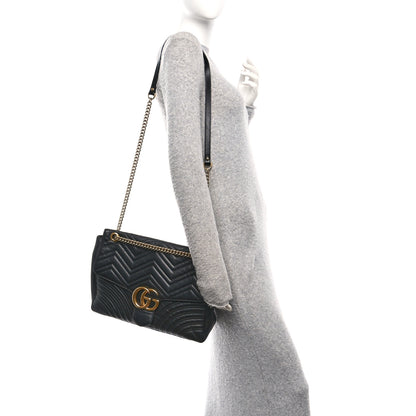 Gucci Calfskin Matelasse Large GG Marmont Shoulder Bag Black 2 of 10