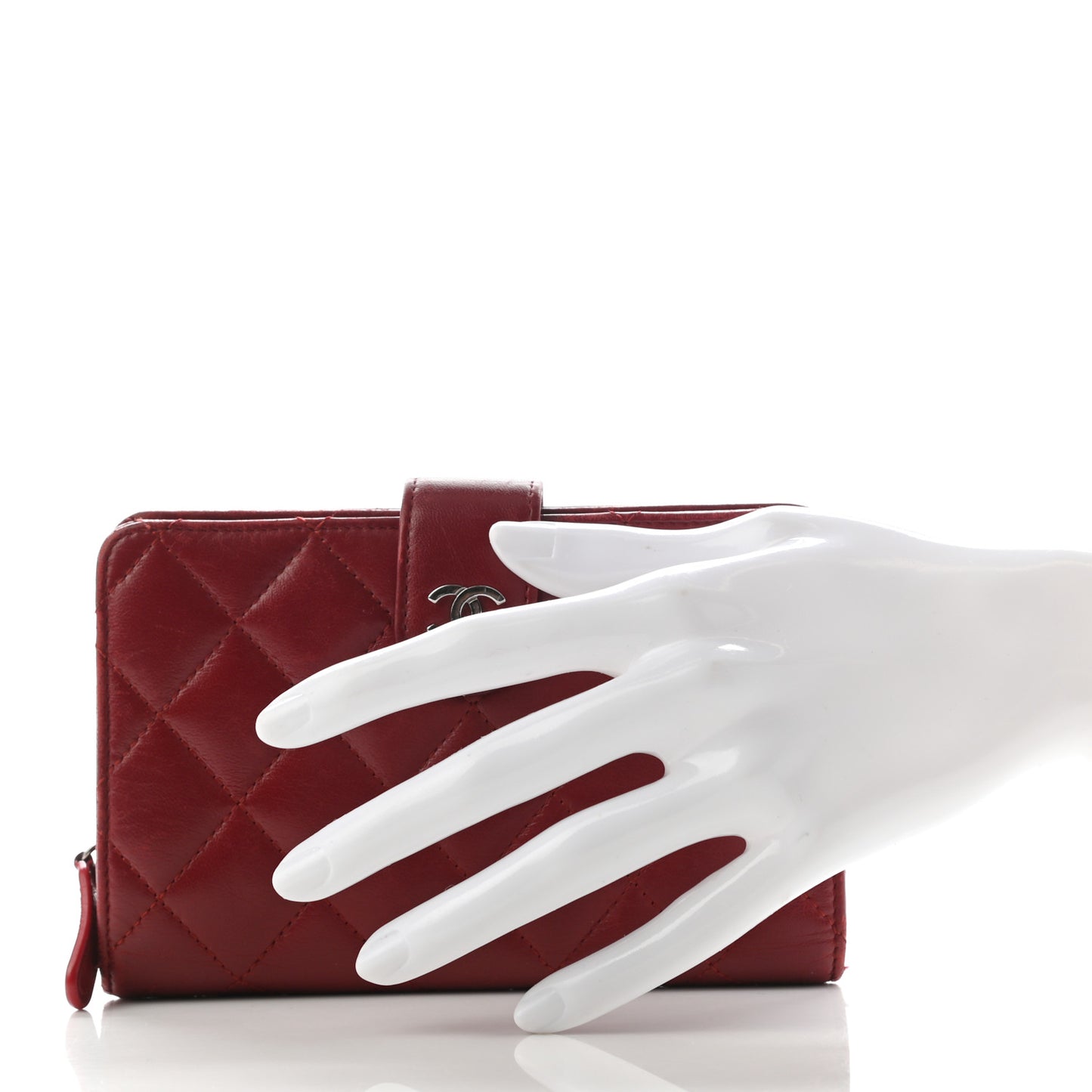 Lambskin Quilted Zipped Pocket Wallet Red