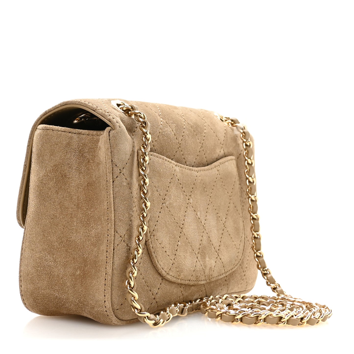 Suede Calfskin Mini Souplissimo Flap Dark Beige