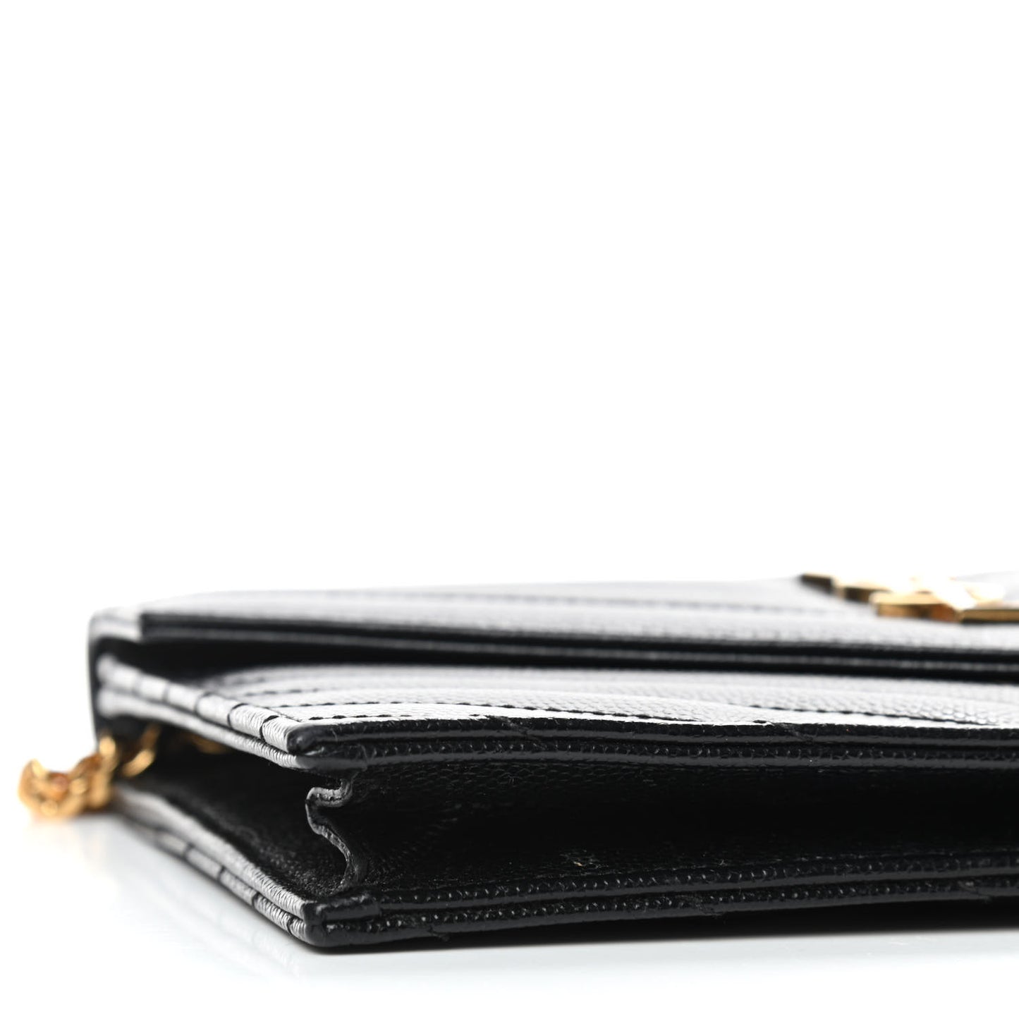 Grain De Poudre Matelasse Chevron Monogram Envelope Chain Wallet Black