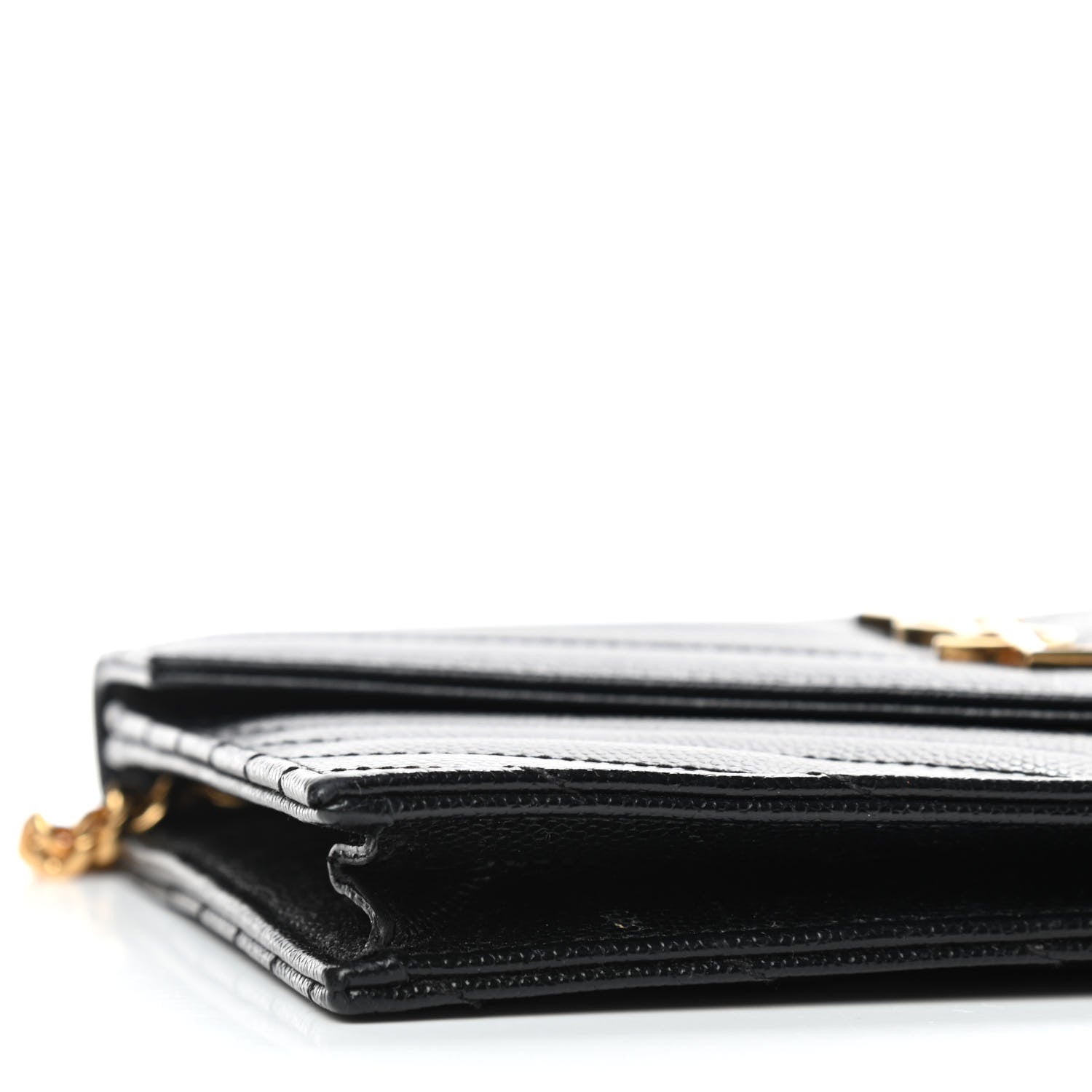 Saint Laurent Grain De Poudre Matelasse Chevron Monogram Envelope Chain Wallet Black 6 of 9