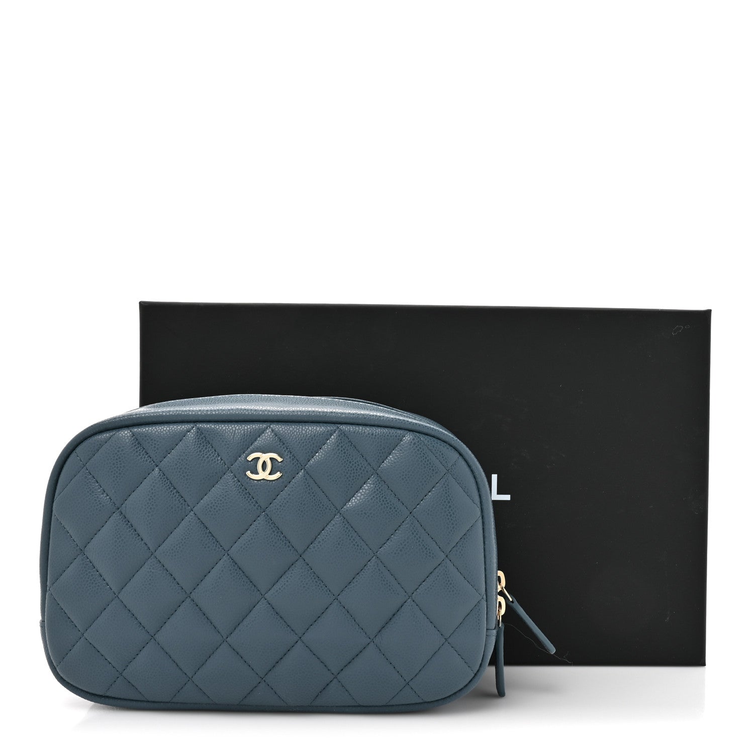 Chanel Caviar Quilted Medium Curvy Pouch Cosmetic Case Blue 8 of 8