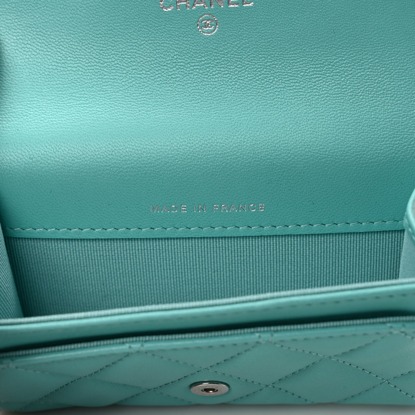 Lambskin Quilted Flap Card Holder Wallet Turquoise
