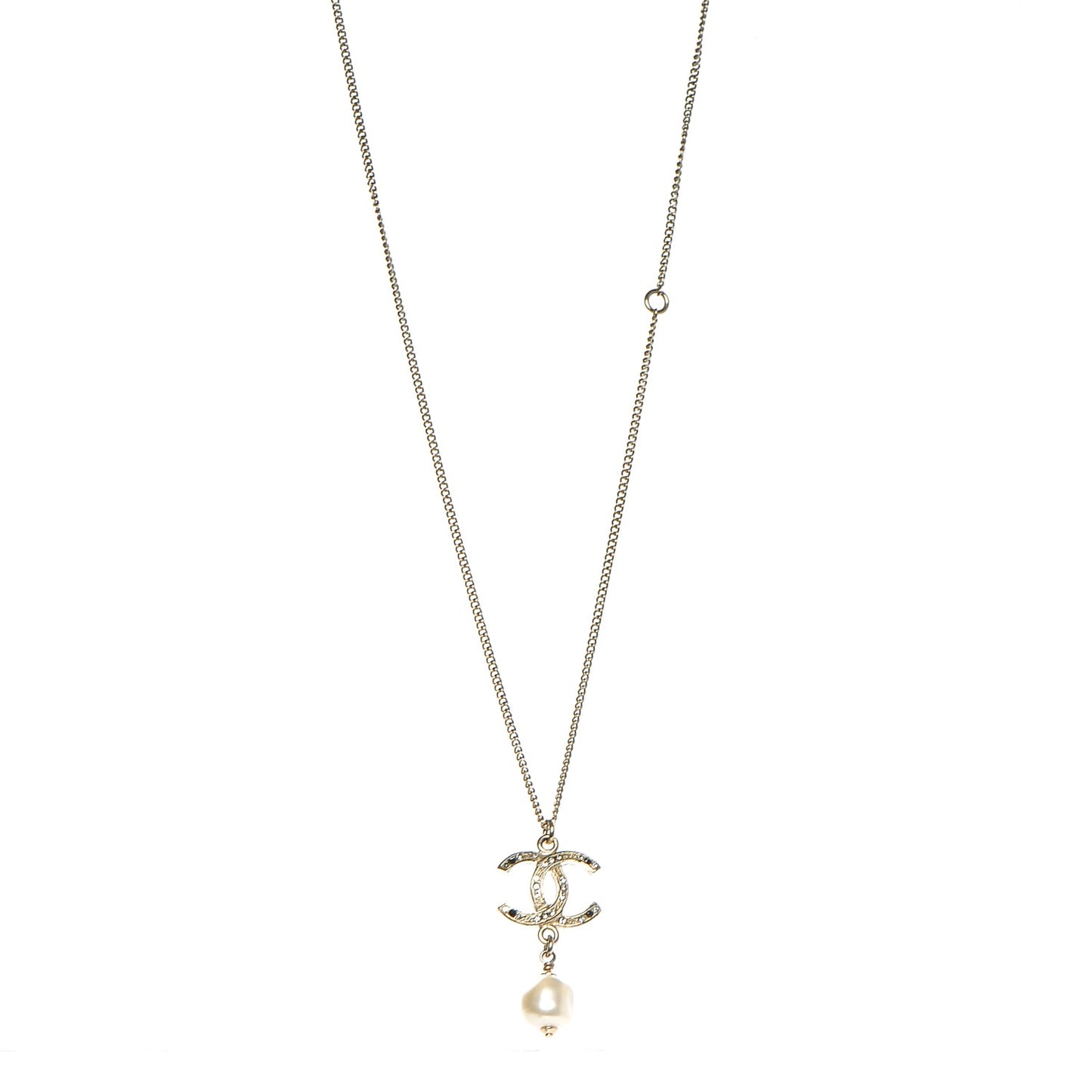 Pearl Crystal CC Drop Necklace Gold Black