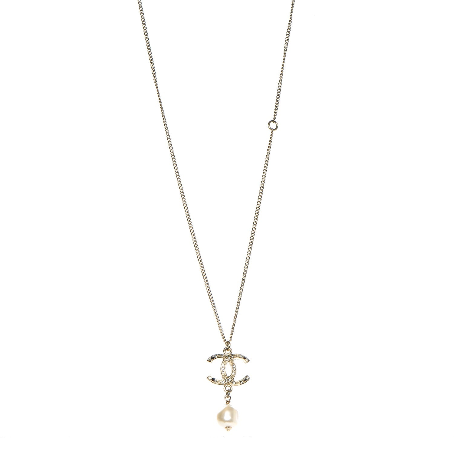 Chanel Pearl Crystal CC Drop Necklace Gold Black 1 of 4
