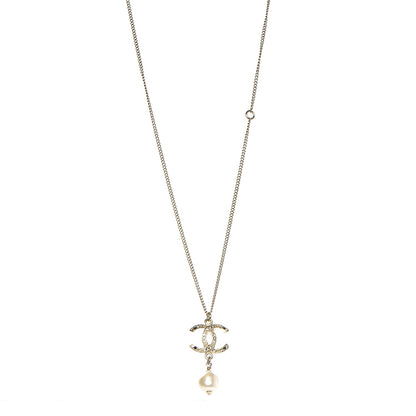 Chanel Pearl Crystal CC Drop Necklace Gold Black 1 of 4