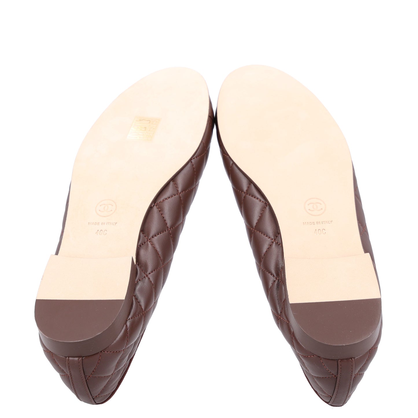 Lambskin Quilted CC Cap Toe Ballerina Flats 40 Dark Brown