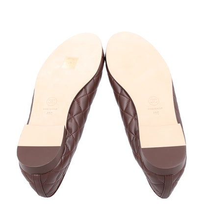Chanel Lambskin Quilted CC Cap Toe Ballerina Flats 40 Dark Brown 6 of 9
