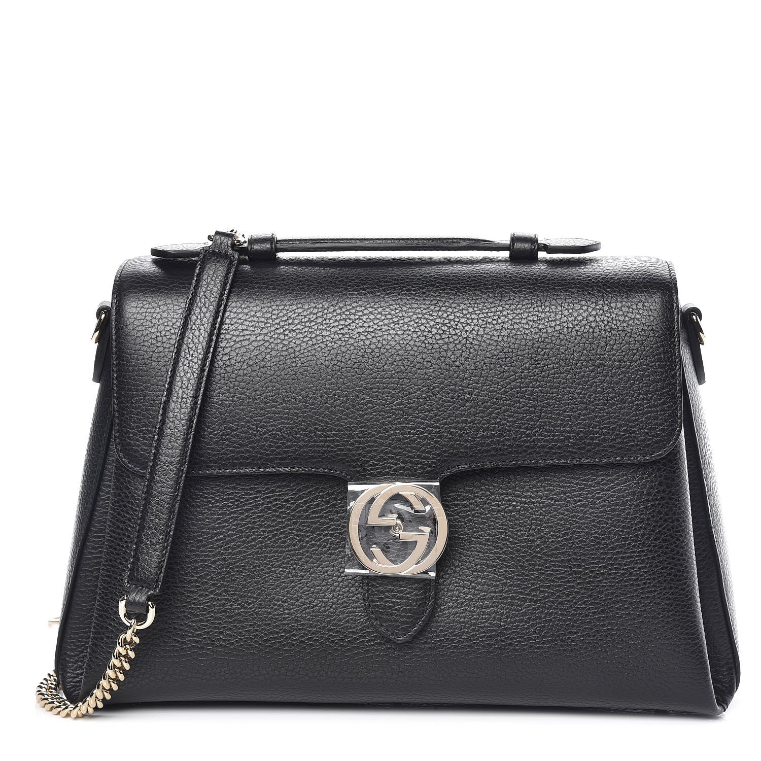 Gucci Dollar Calfskin Medium Interlocking G Top Handle Shoulder Bag Black 1 of 9