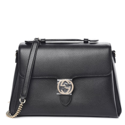 Gucci Dollar Calfskin Medium Interlocking G Top Handle Shoulder Bag Black 1 of 9