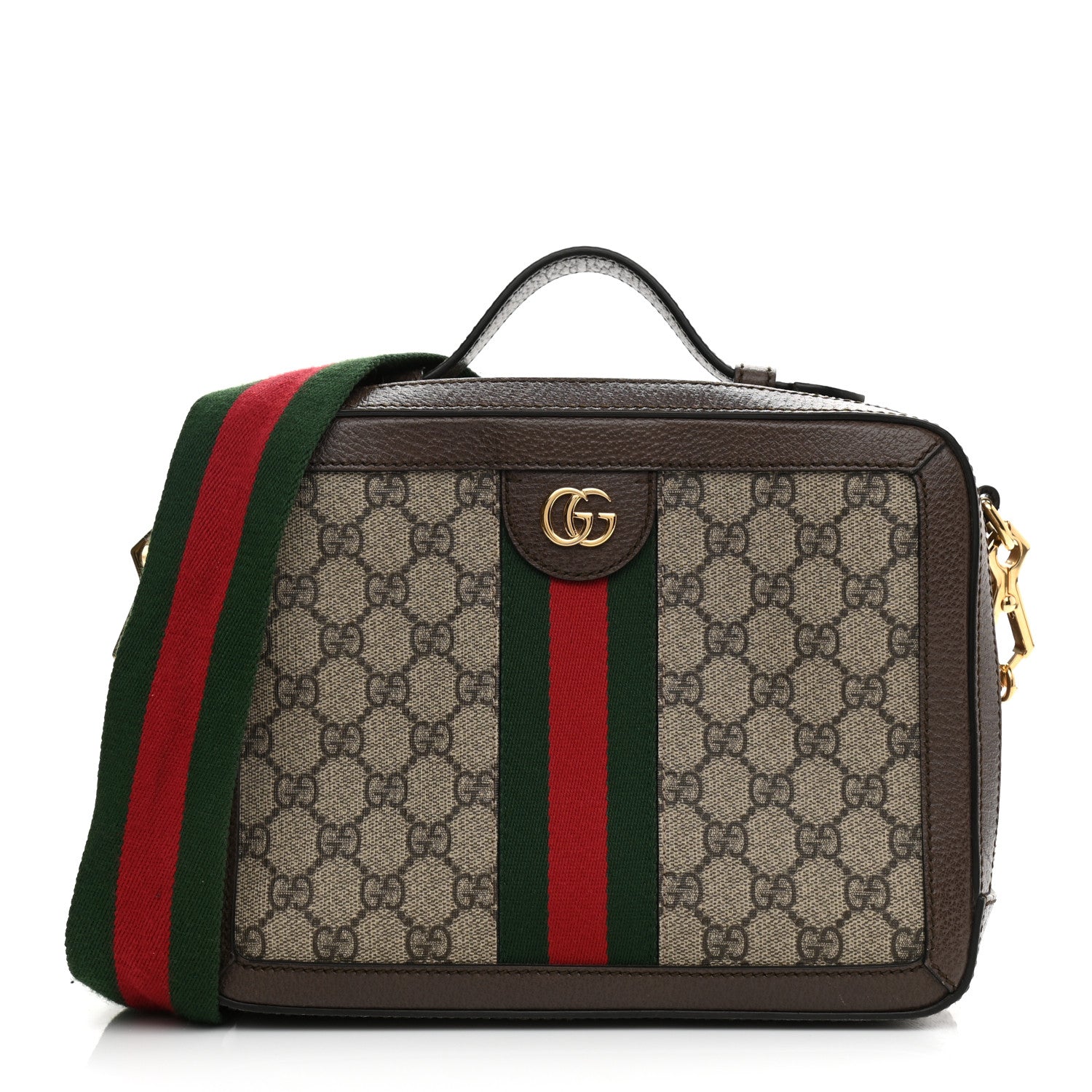 Gucci GG Supreme Monogram Web Small Ophidia Top Handle Shoulder Bag Brown 1 of 13
