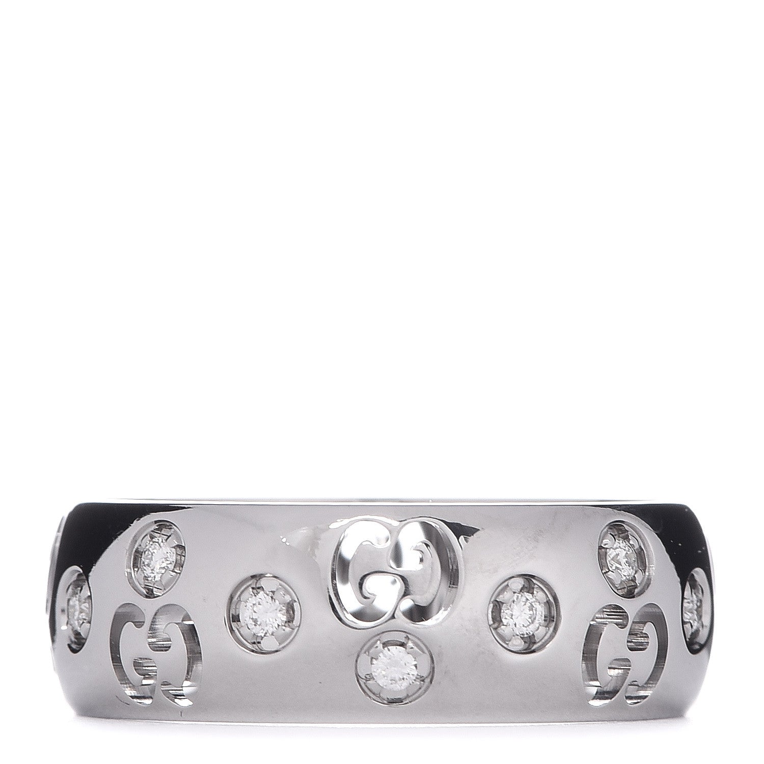 Gucci 18K White Gold Diamond 6mm Icon Band Ring 51 5.75 3 of 5