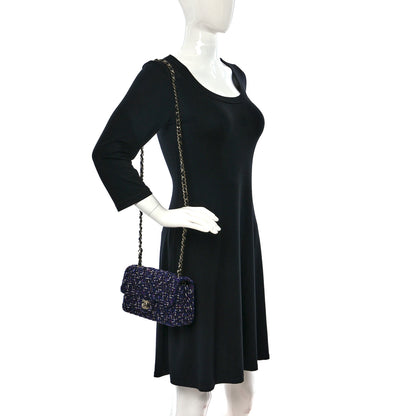 Chanel Tweed Quilted Mini Rectangular Flap Navy Purple 2 of 9