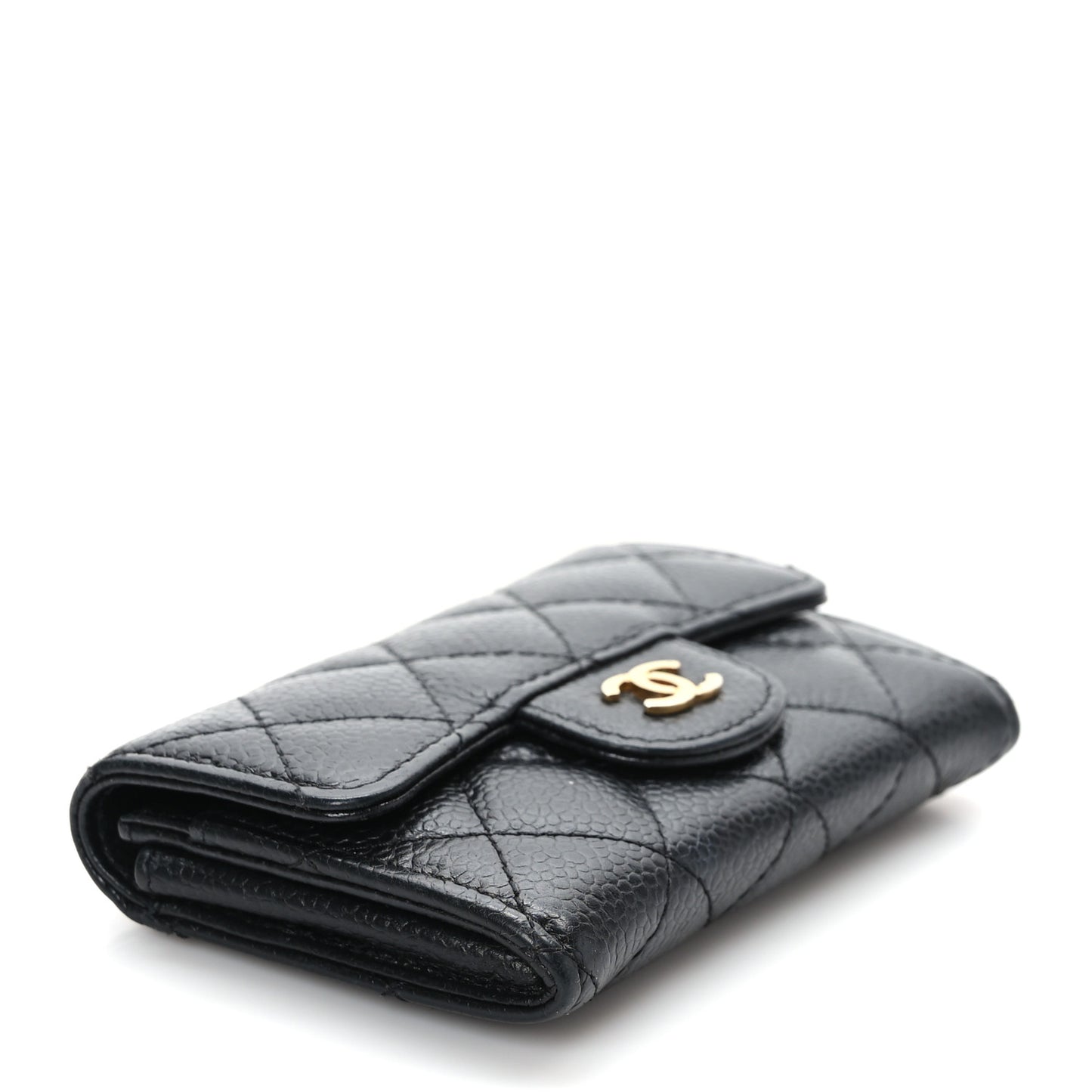 Caviar Quilted Flap Card Holder Black