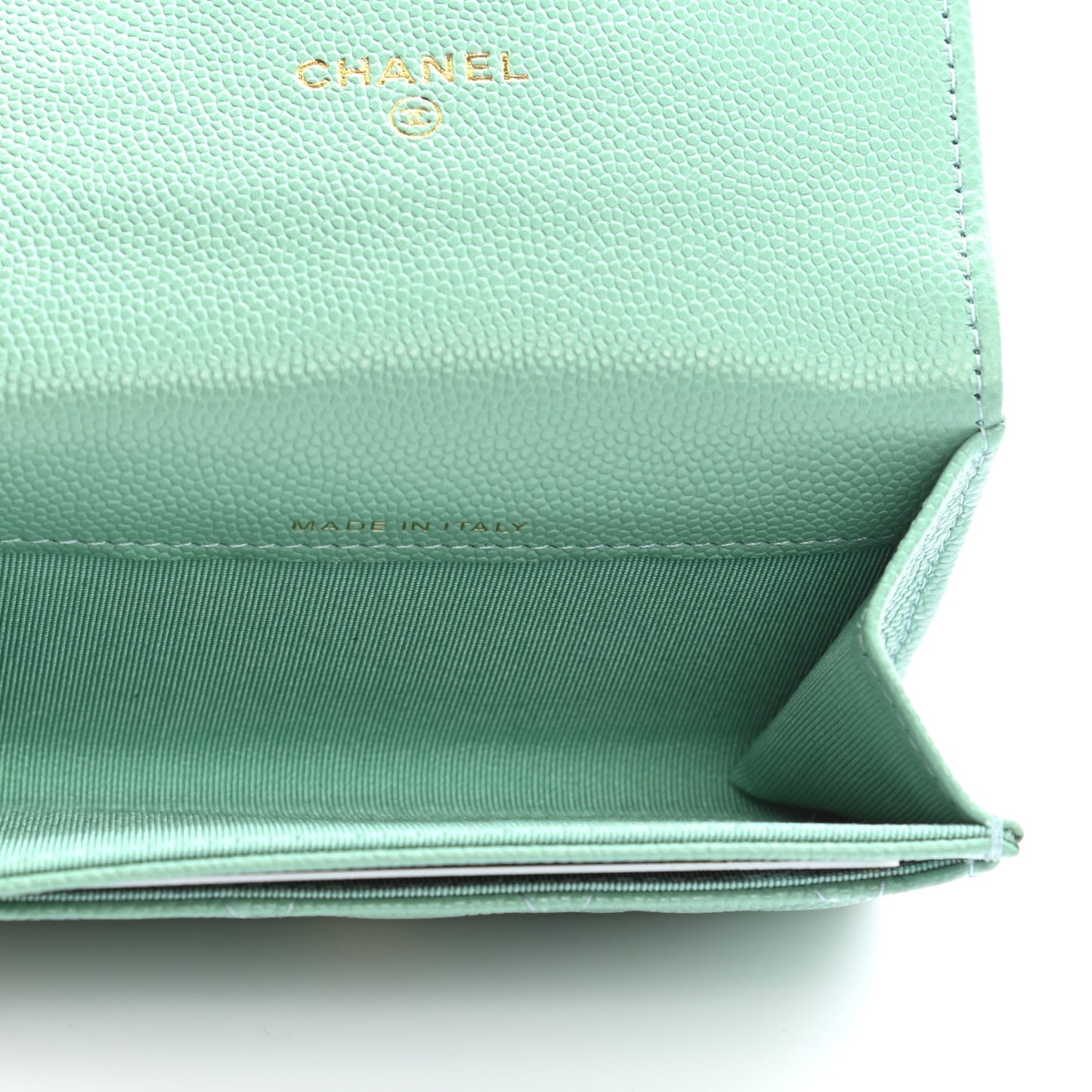 Caviar Quilted Flap Card Holder Wallet Light Green