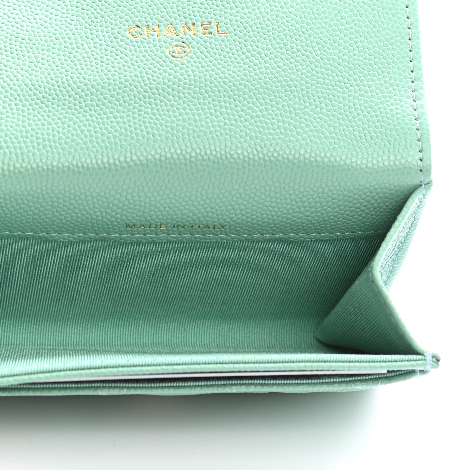 Chanel Caviar Quilted Flap Card Holder Wallet Light Green 5 of 9