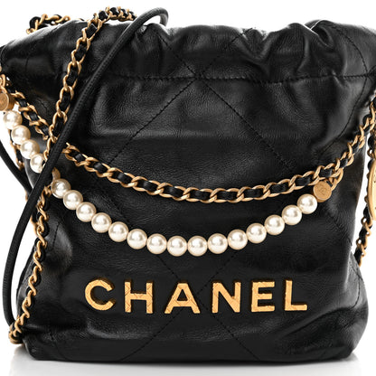 Chanel Shiny Crumpled Calfskin Quilted Pearl Mini Chanel 22 Black 7 of 9