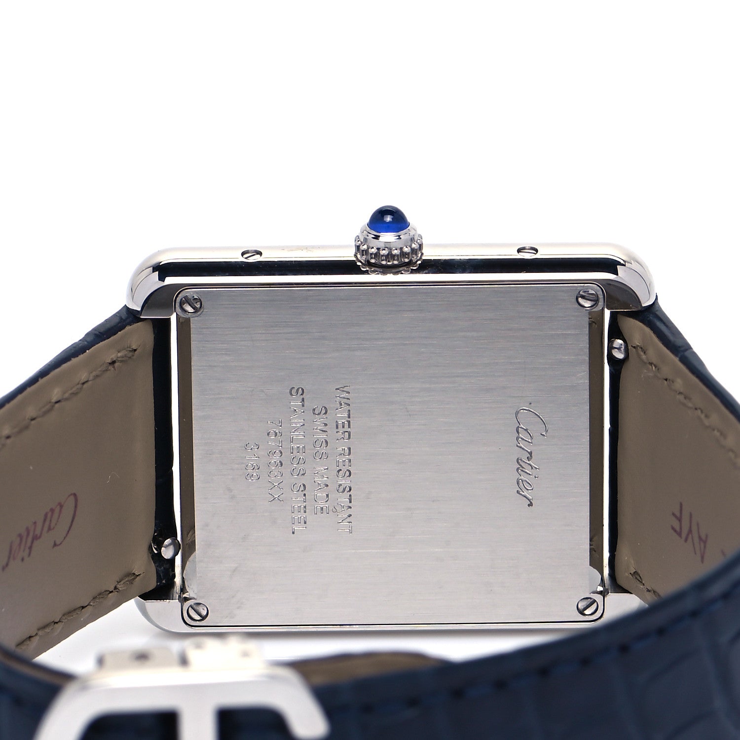 Cartier Stainless Steel Alligator 27mm Tank Solo Quartz Watch Blue 4 of 5