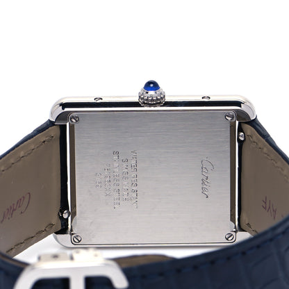 Cartier Stainless Steel Alligator 27mm Tank Solo Quartz Watch Blue 4 of 5