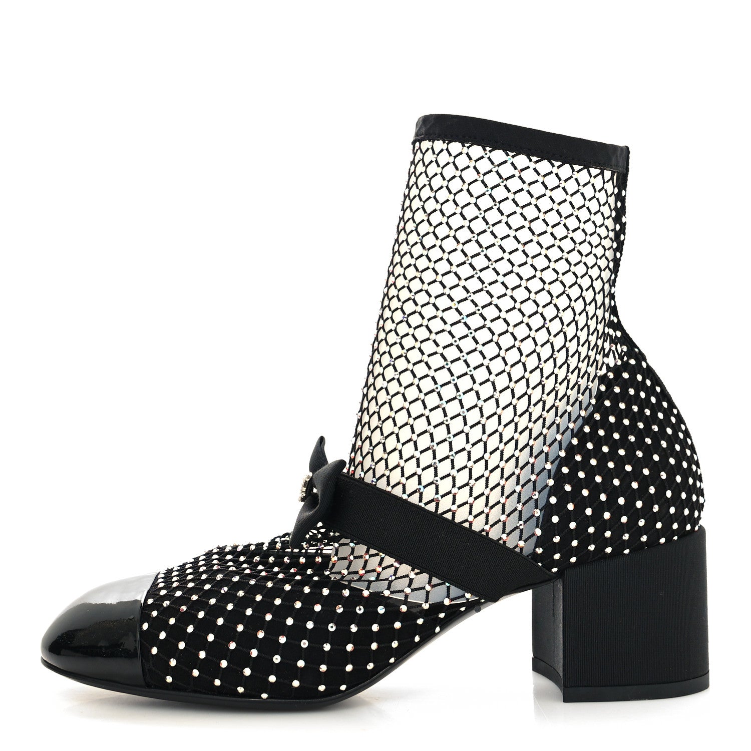 Chanel Resille Strass Kid Suede Patent Mary Jane Short Boots 38 Black 1 of 7