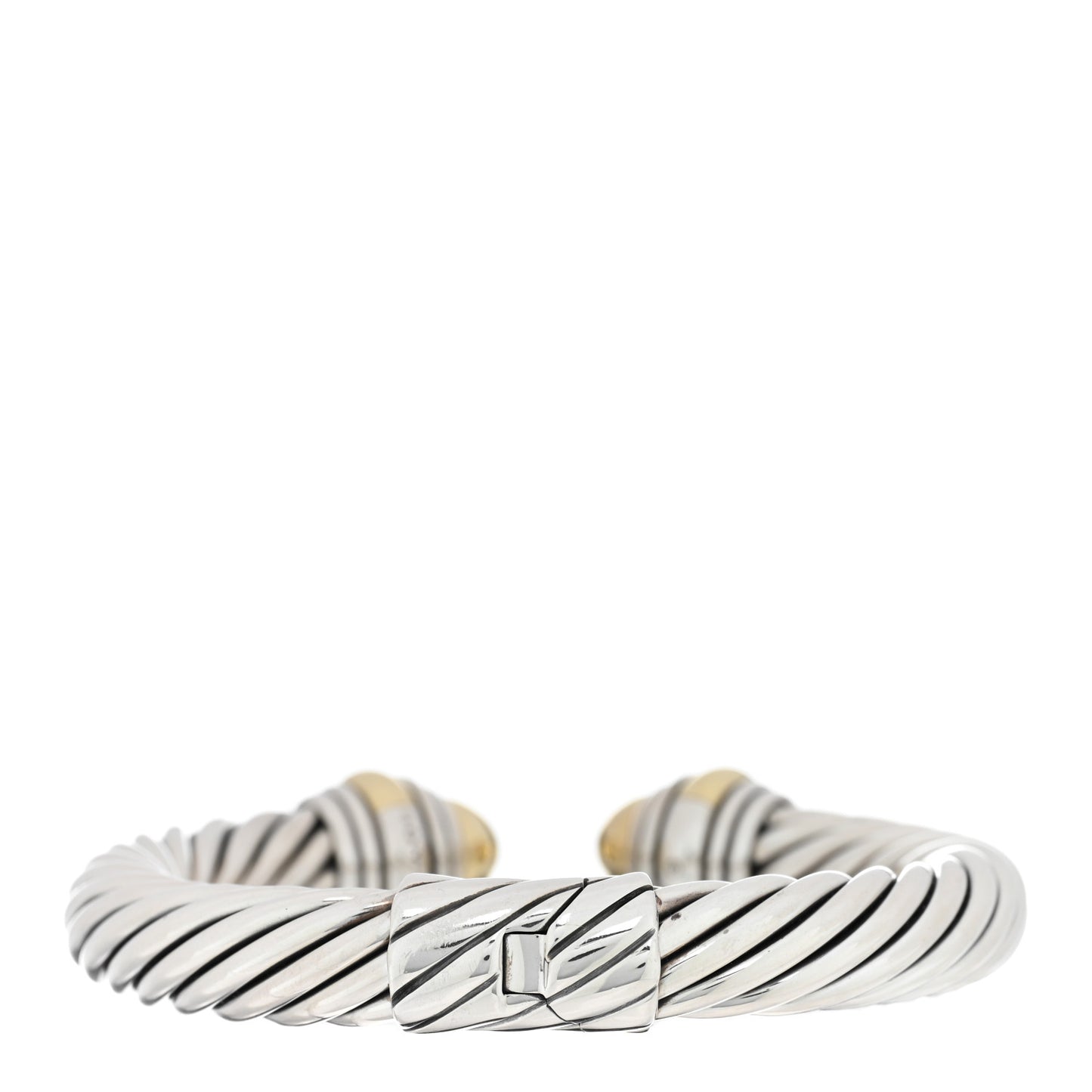 Sterling Silver 14K Yellow Gold 10mm Cable Classics Hinged Bracelet