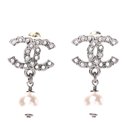 Chanel Crystal Pearl CC Drop Earrings Silver 1 of 4