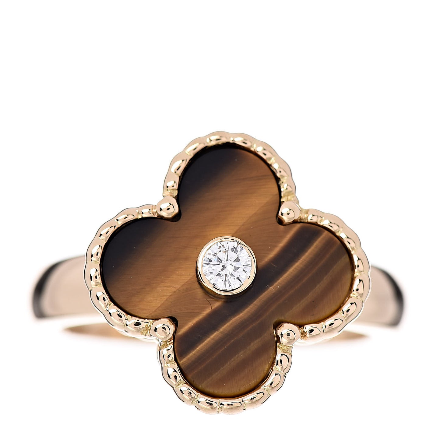 18K Yellow Gold Diamond Tiger's Eye Vintage Alhambra Ring 52 6