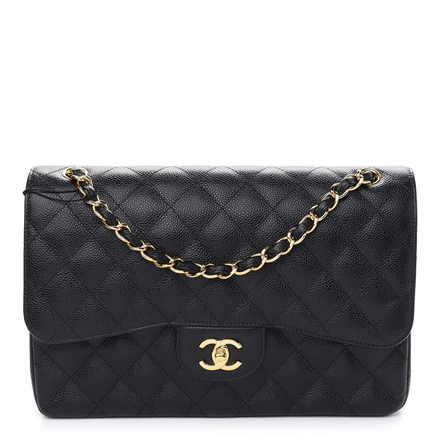 Caviar Quilted Jumbo Double Flap Black