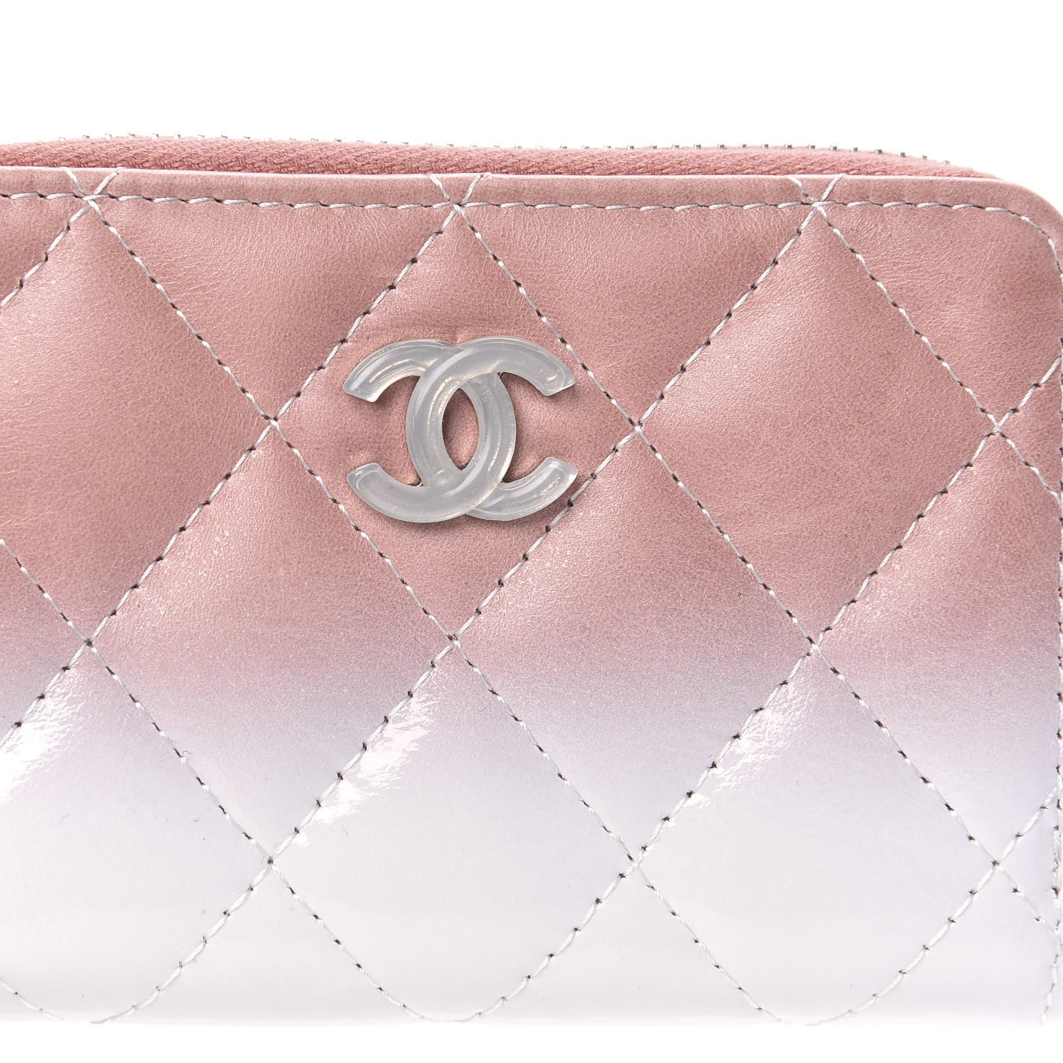 Chanel Ombre Patent Calfskin Quilted Small Zip Around Coin Purse Pink White 8 of 9