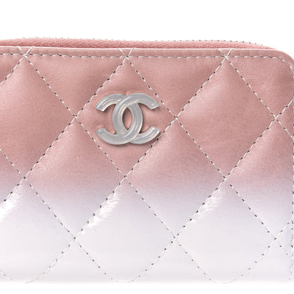 Chanel Ombre Patent Calfskin Quilted Small Zip Around Coin Purse Pink White 8 of 9