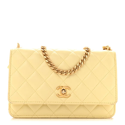 Chanel Lambskin Quilted Sweet Camellia Wallet on Chain WOC Yellow 1 of 14