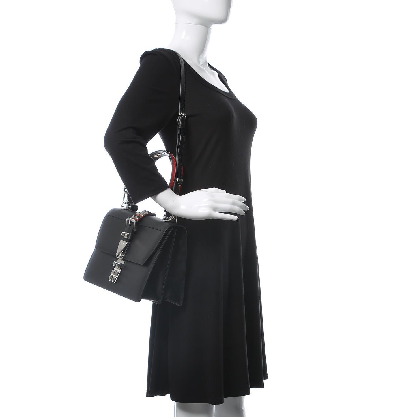 Saffiano City Calfskin Studded Elektra Shoulder Bag Black Fuoco