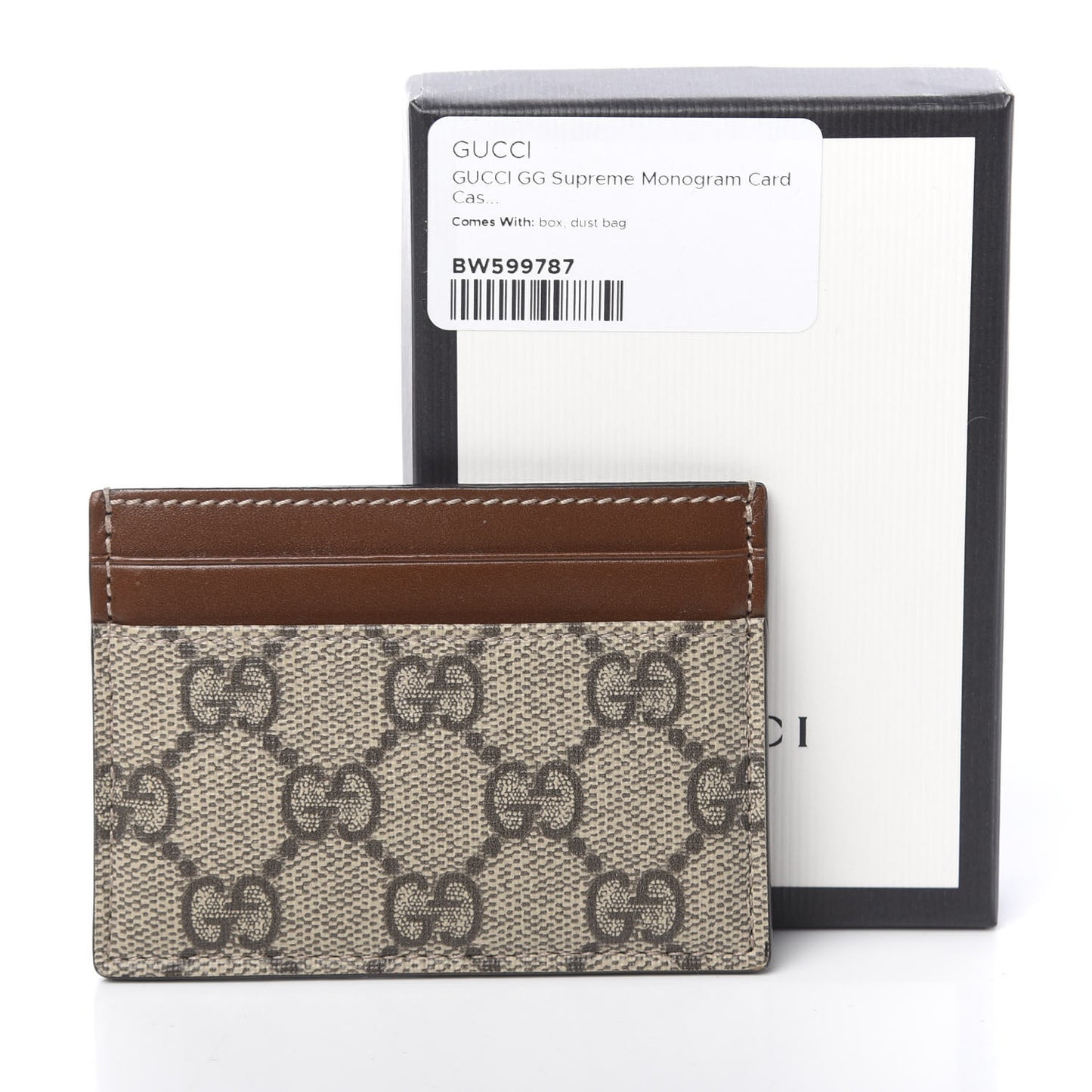 GG Supreme Monogram Calfskin Card Holder Beige Ebony Cuir