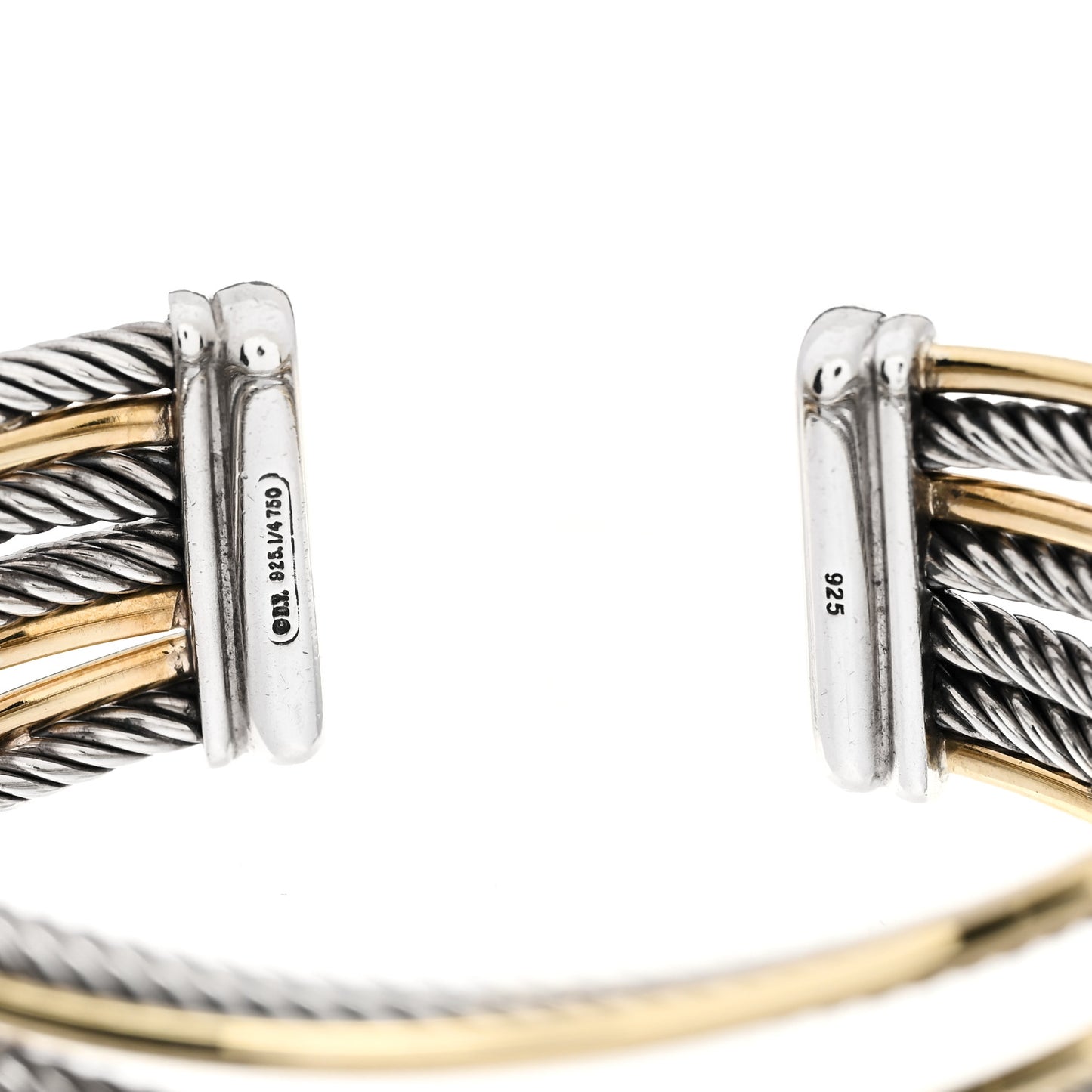 Sterling Silver 18K Yellow Gold 21mm Four Row Crossover Cuff Bracelet