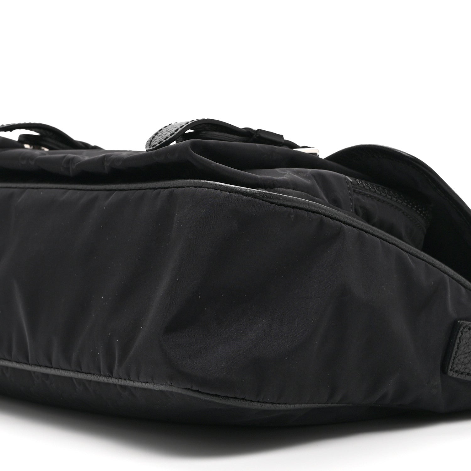 Gucci Nylon Monogram Double Buckle Flap Messenger Bag Black 10 of 10