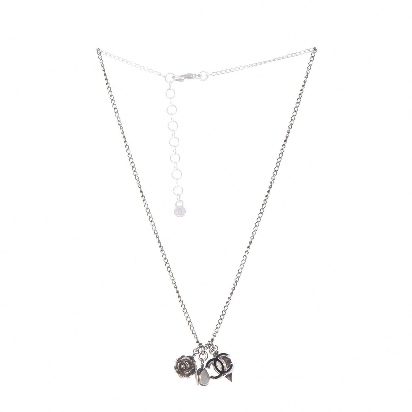 Enamel CC Charm Necklace Silver