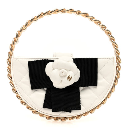 Chanel Lambskin Quilted Round Camellia Mini Clutch White 1 of 8