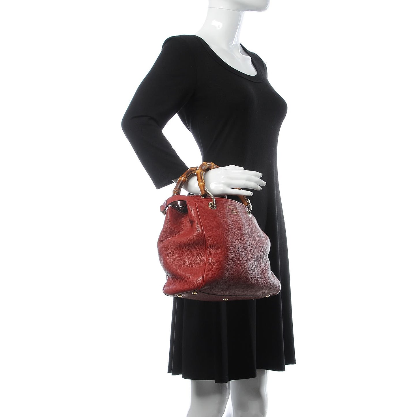 Pebbled Calfskin Medium Bamboo Shopper Tote Red