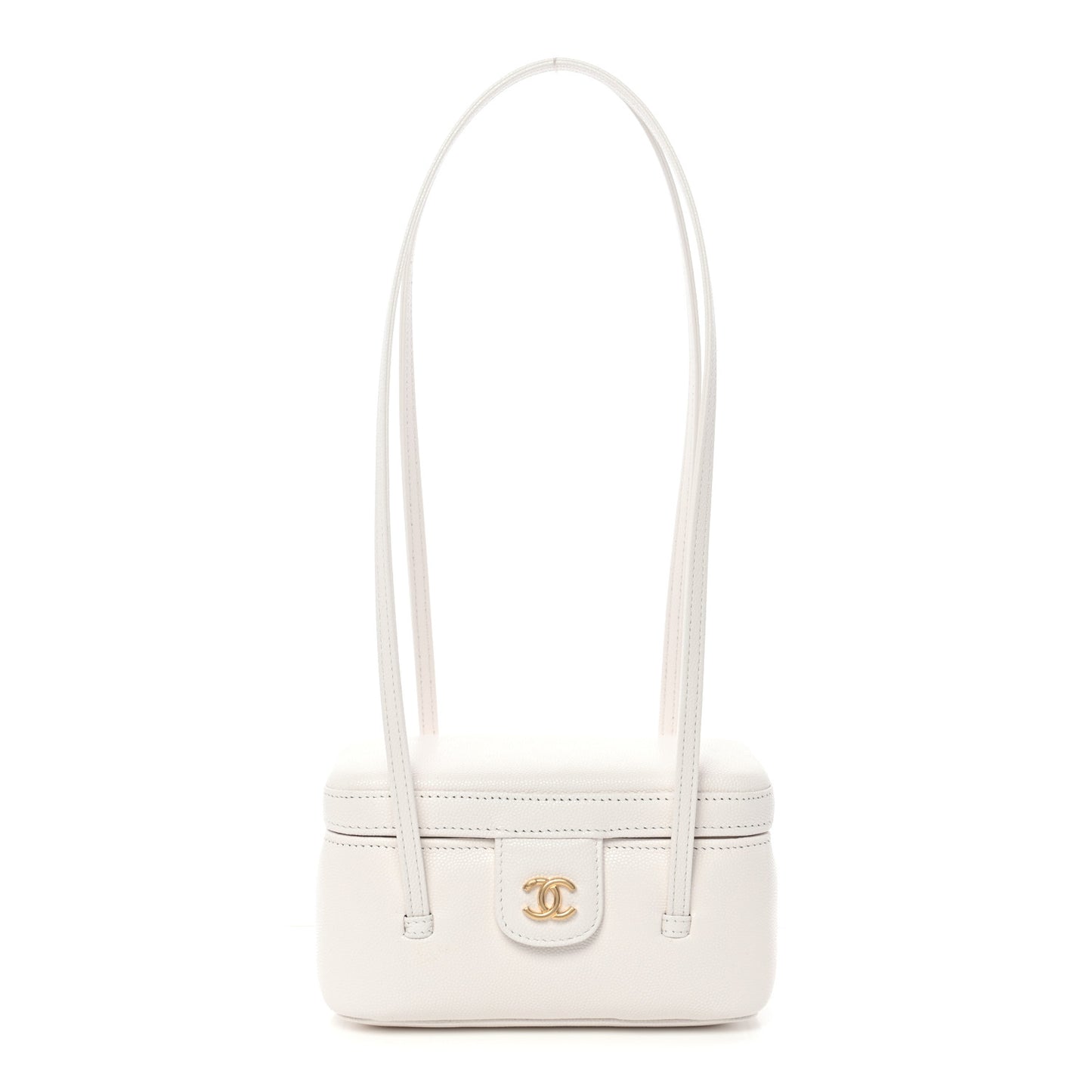 Shiny Caviar Preppy Coco Long Vanity With Strap White