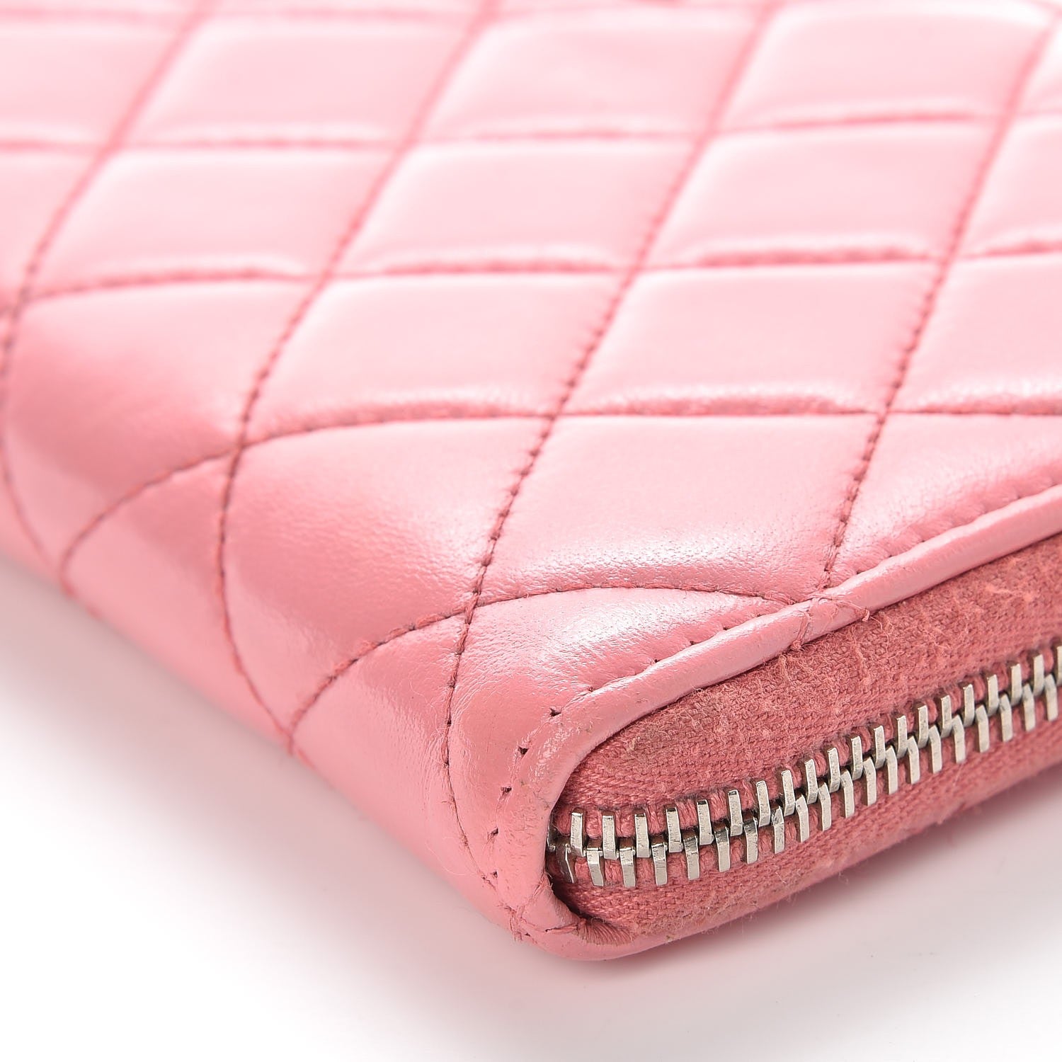 Chanel Lambskin Quilted Large Gusset Zip Around Wallet Pink 14 of 17