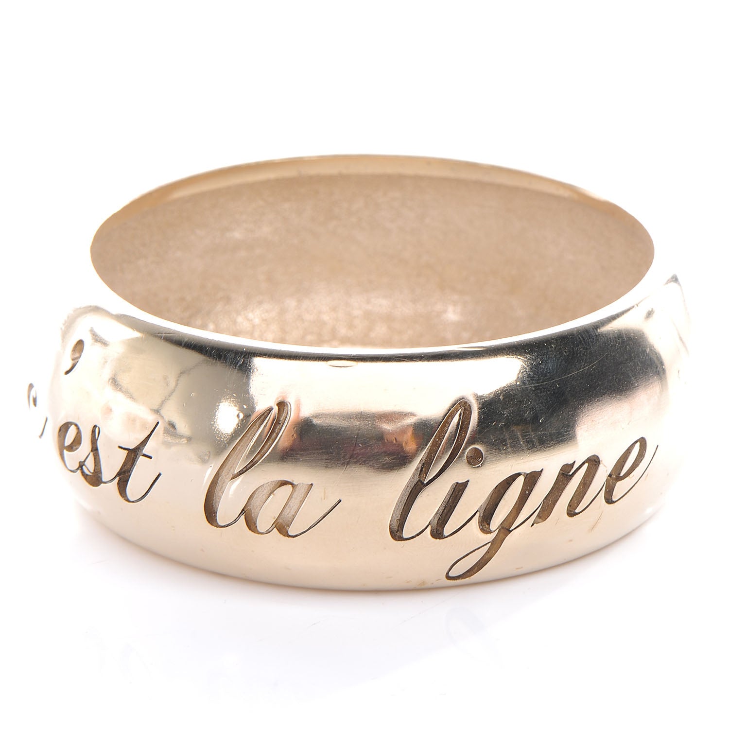 Chanel Wide Metal L'Elegance French Quote Bangle Gold 1 of 5