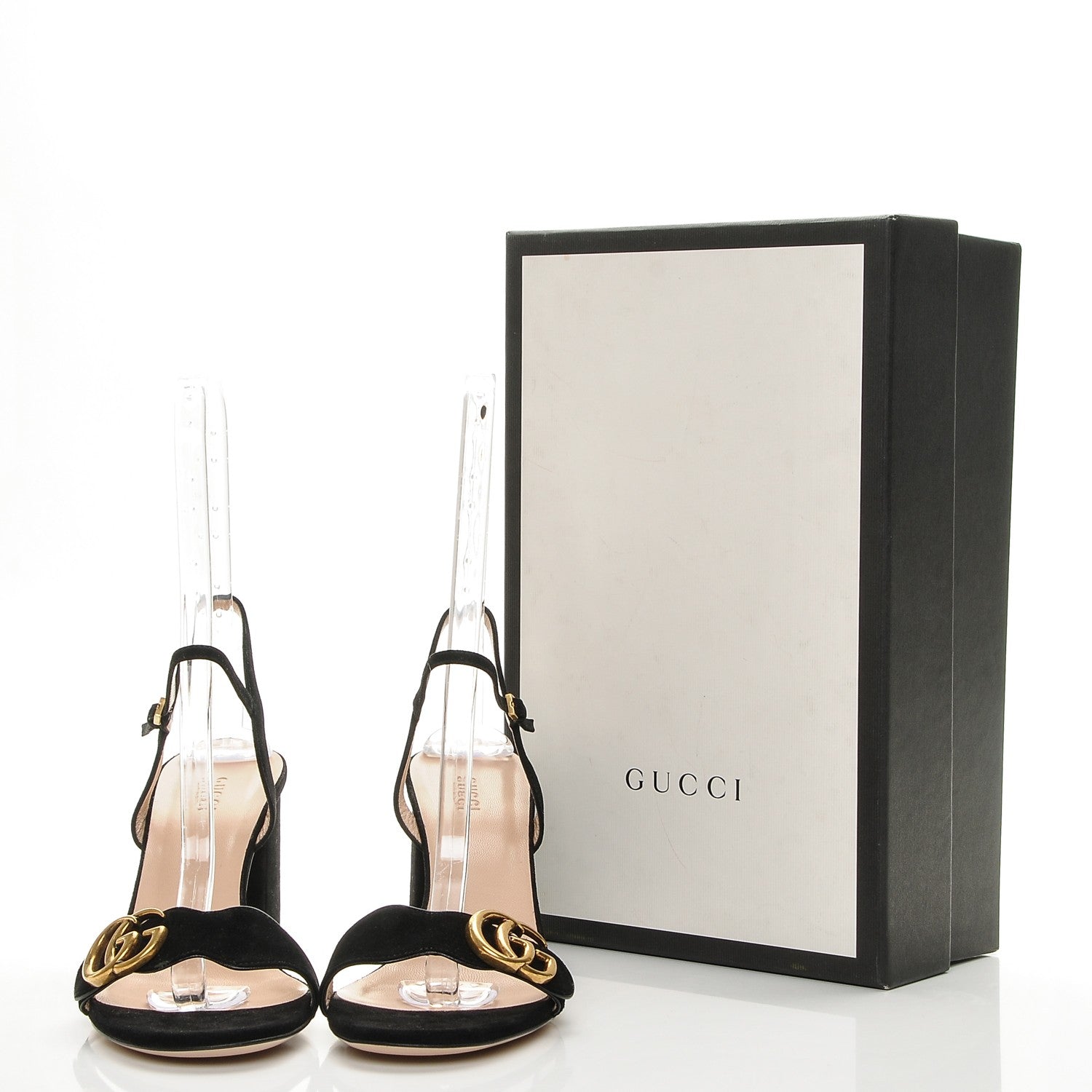 Gucci Kid Scamosciato GG Marmont Ankle Wrap 75mm Sandals 40.5 Black 8 of 8