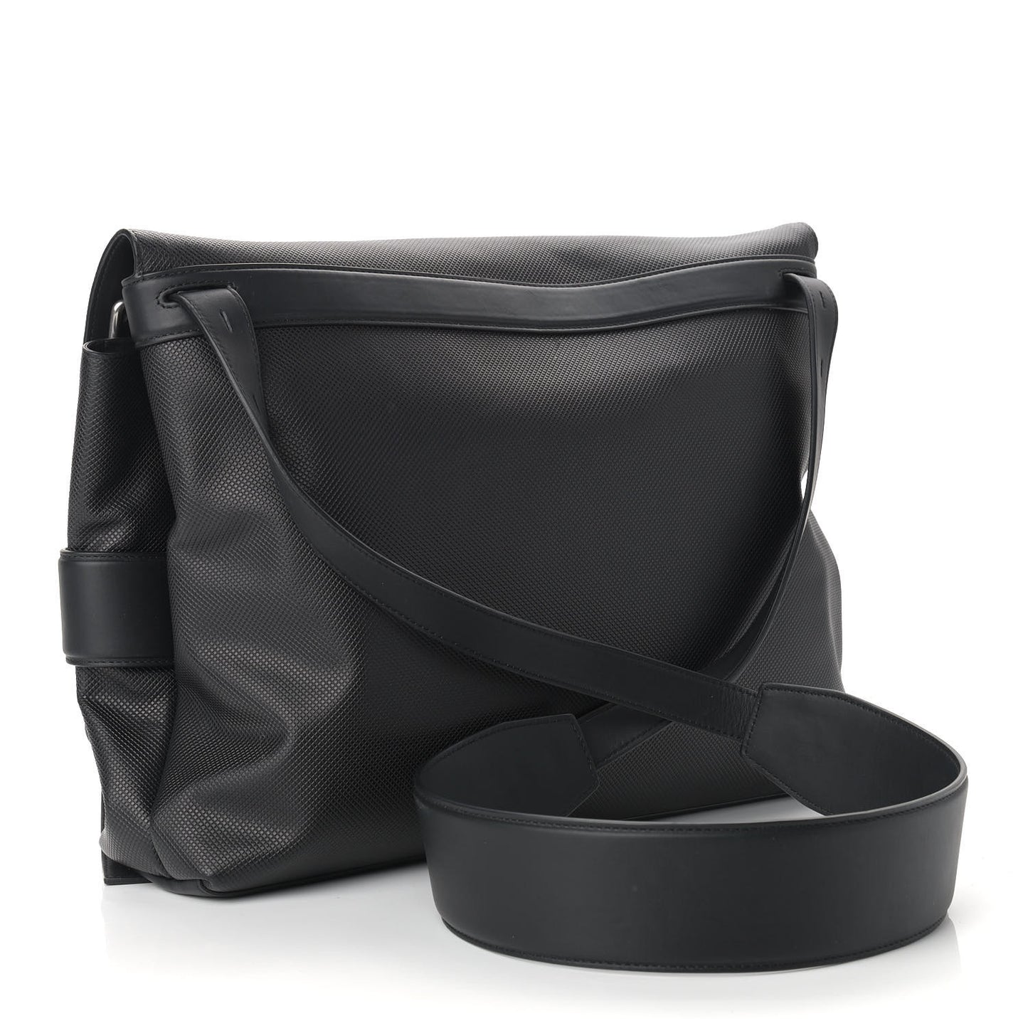 Textured Calfskin Messenger Crossbody Bag Black